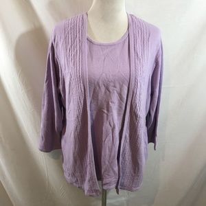 Sag Harbor lavender cardigan with sweater built in - womens 1X, NWT - armpit to